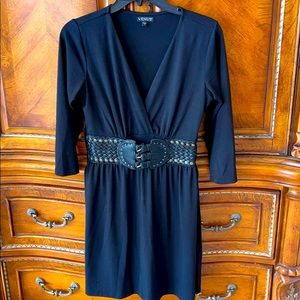 Venus Black empire waist belted dress